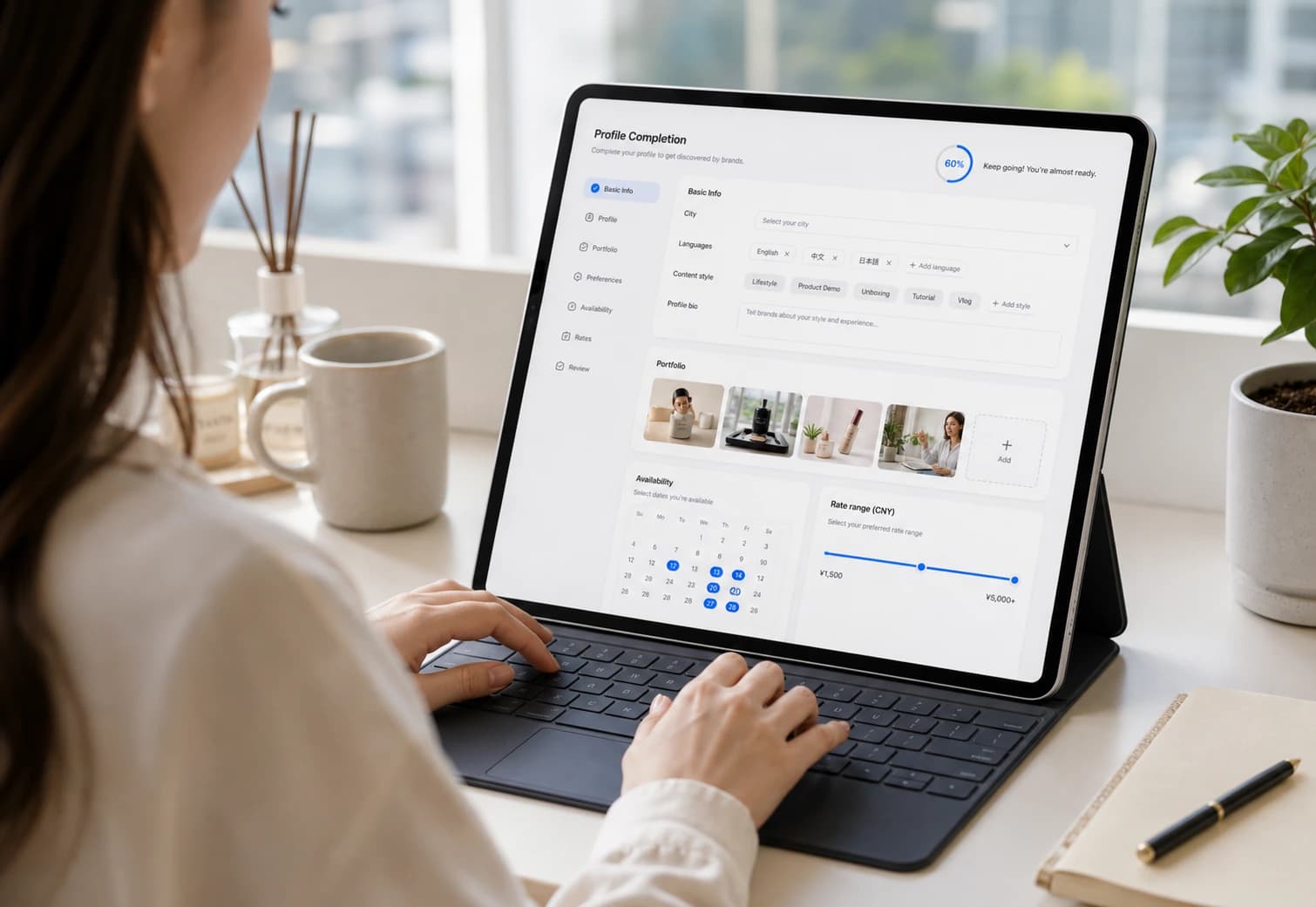 Complete your profile — creator jobs in China workflow step
