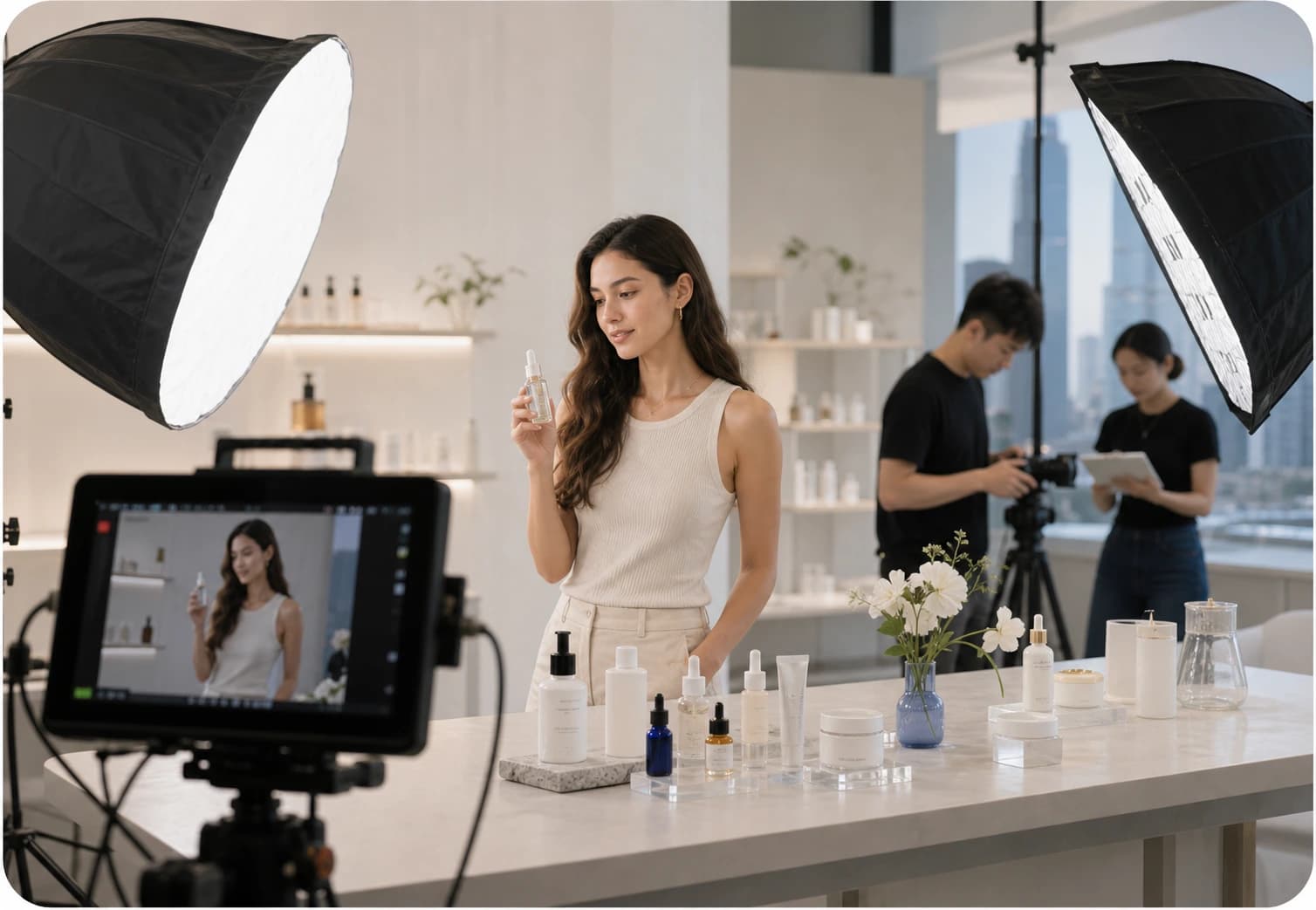 A creator joining an on-site brand shoot in a studio.